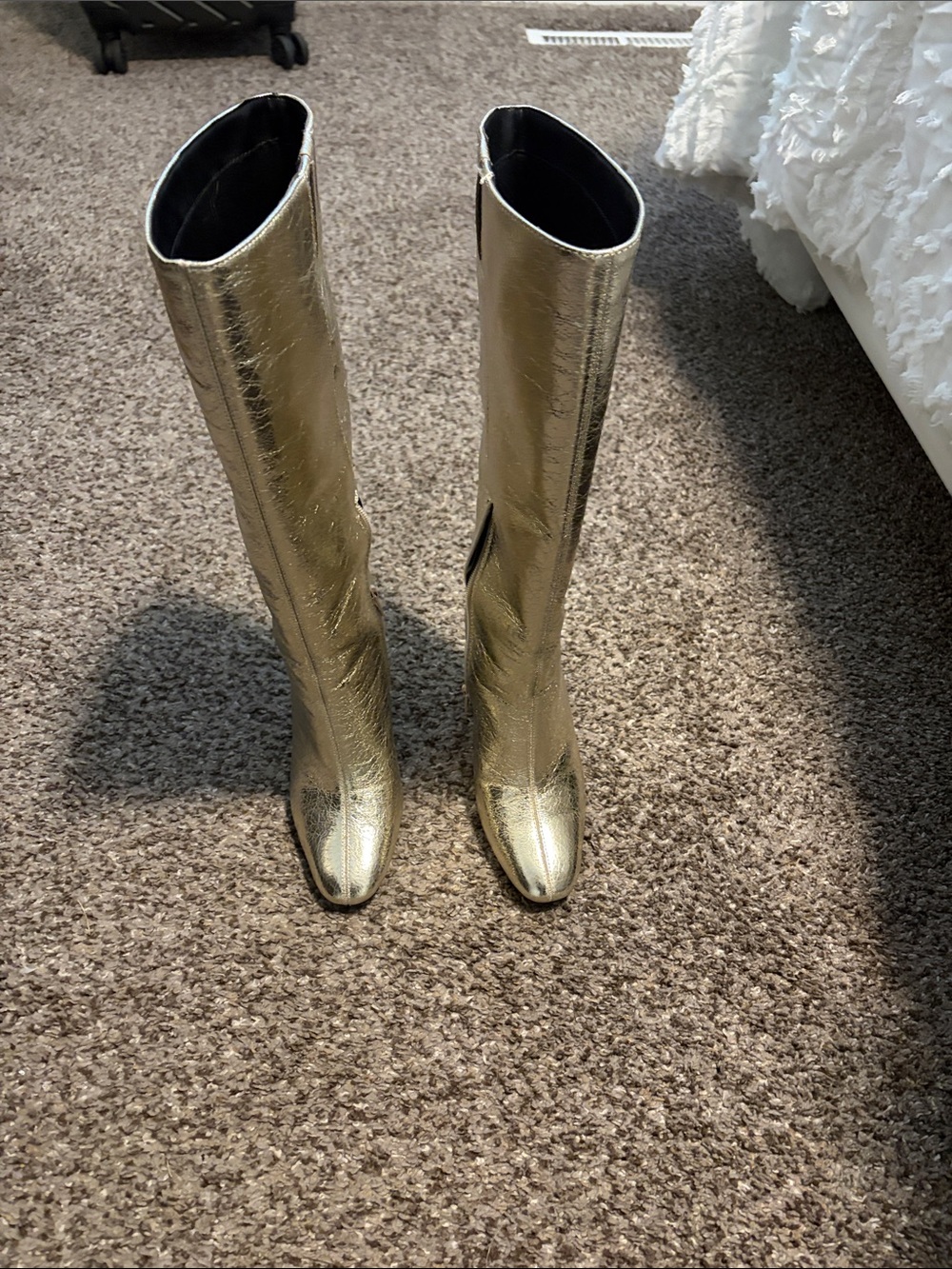 Gold Knee-High Women's Boots - Sleek Metallic Fashion